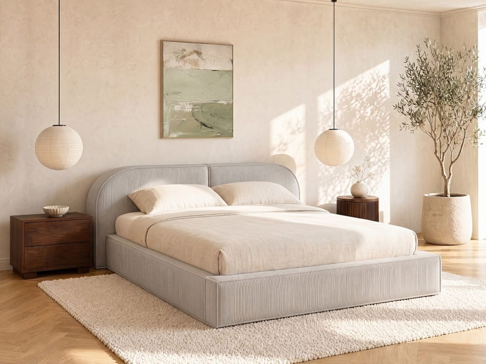 Lit coffre velours crème 180 x 200 (super king size bed)