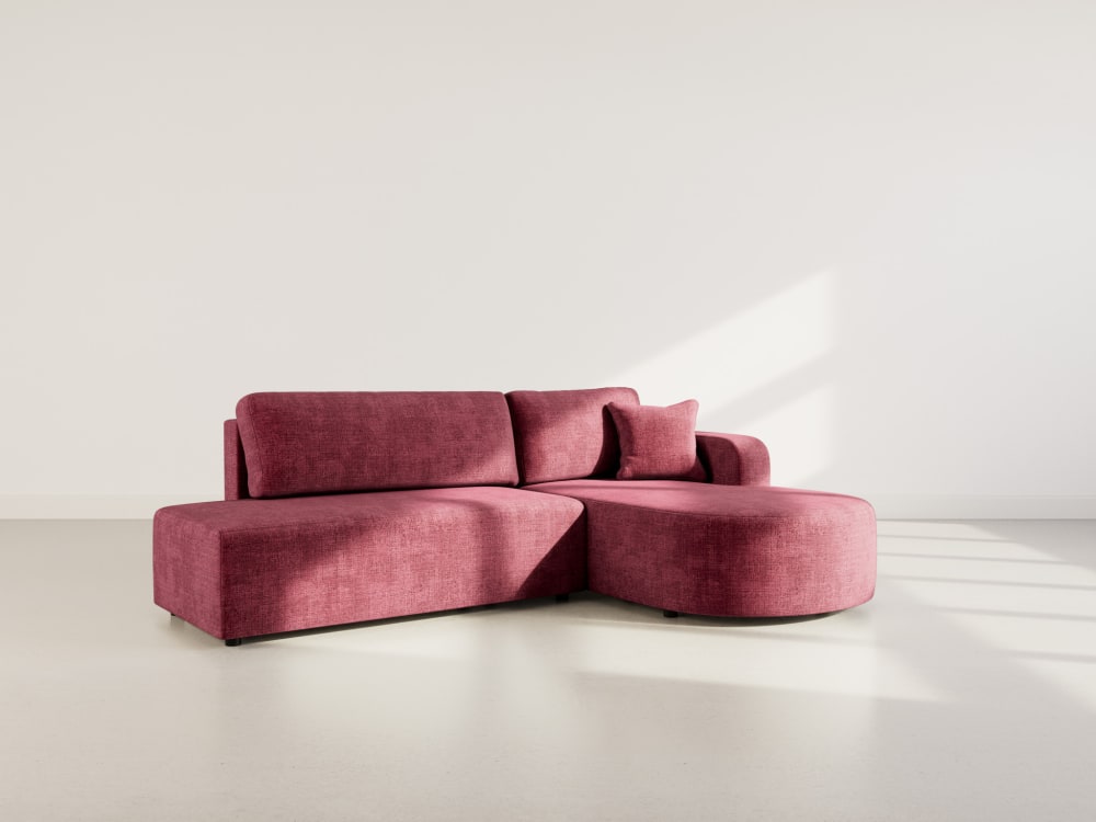 Canapé d'angle droit convertible 4 places en velours texturé prune