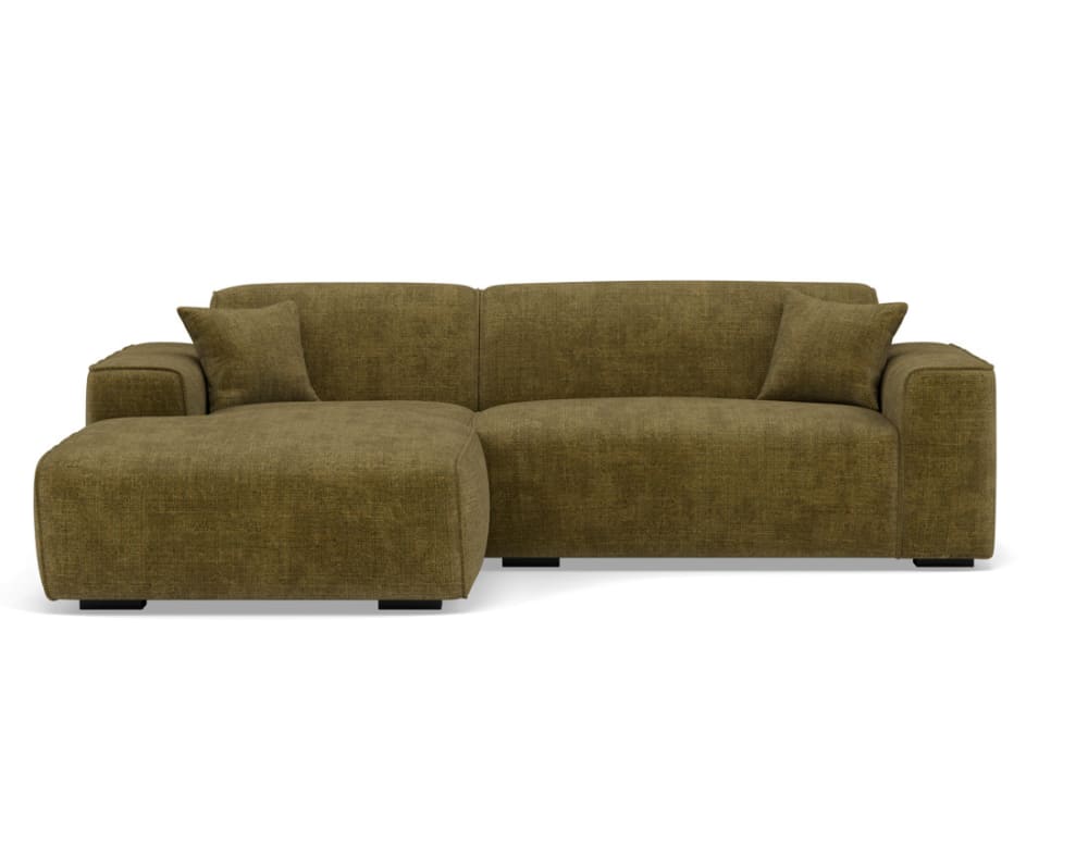Canapé d'angle gauche 4 places en velours texturé vert kaki