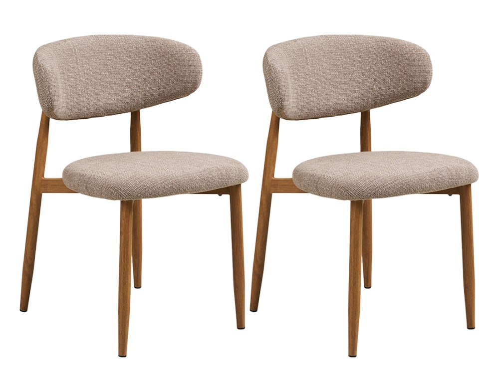 Lot de 2 chaises en tissu texturé pieds en acier effet bois beige
