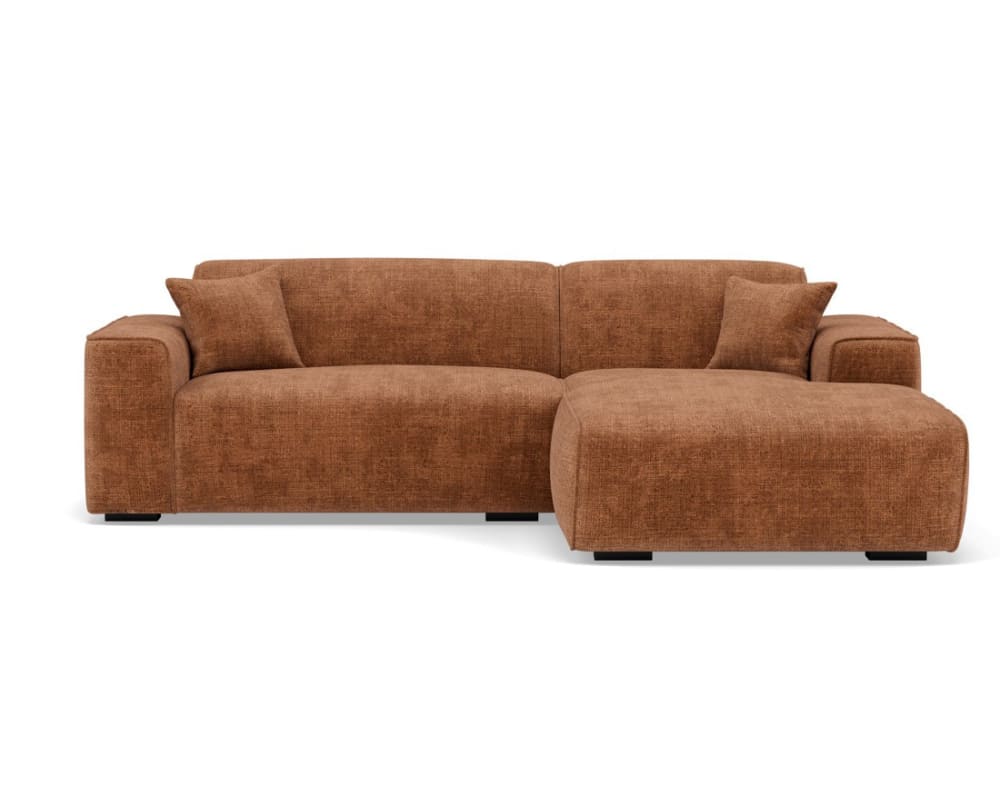 Canapé d'angle droit 4 places en velours texturé terracotta