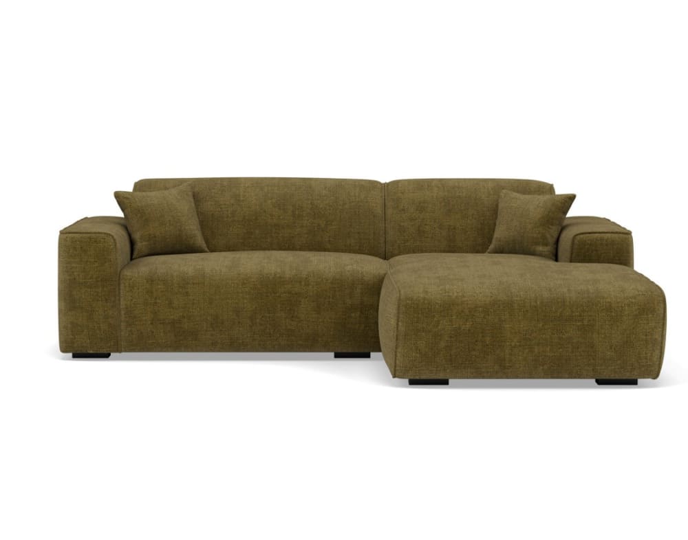 Canapé d'angle droit 4 places en velours texturé vert kaki