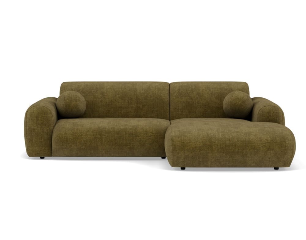 Canapé d'angle droit 4 places en velours texturé vert kaki