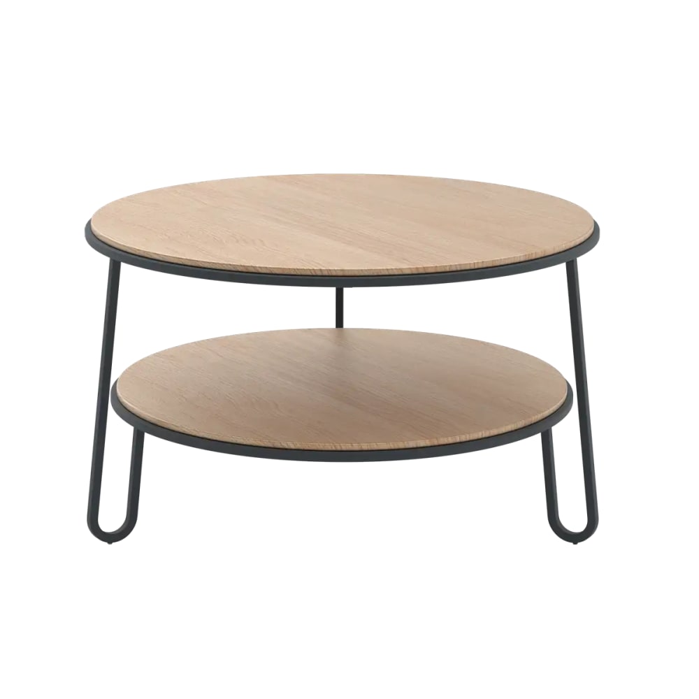 Table basse 70cm, chêne naturel, métal gris ardoise mat