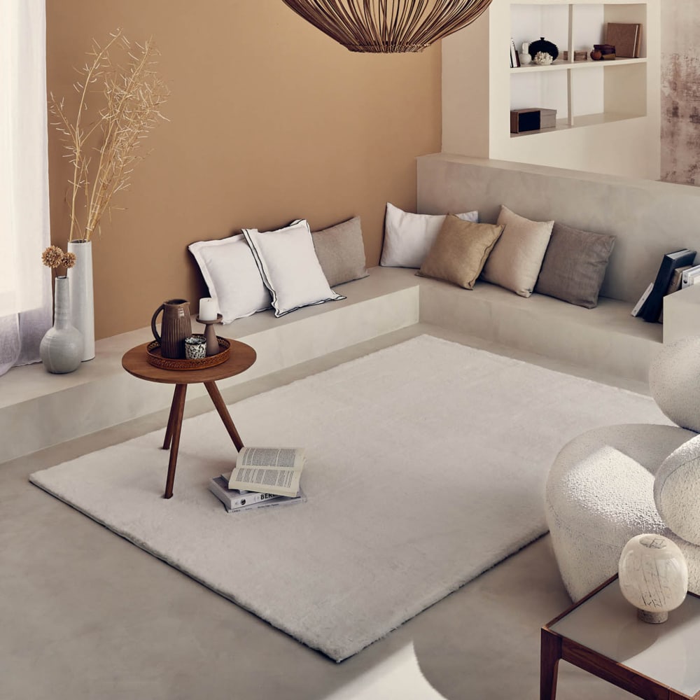 Tapis uni à poils longs et doux lavable - blanc - 60x90 cm — vue 3