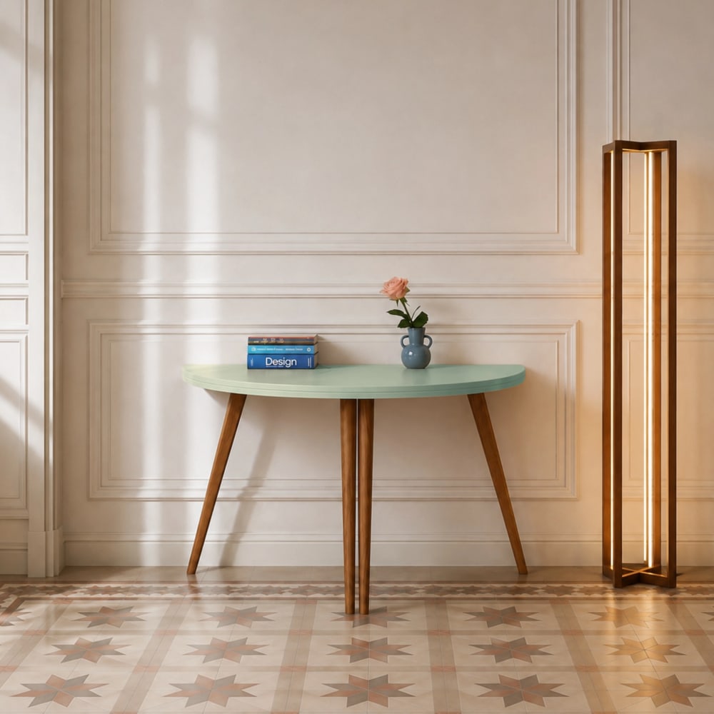 Ragaba Ausziehbarer halbrunder Esstisch aus Esche und MDF, Salbeigrün style modern - Holz