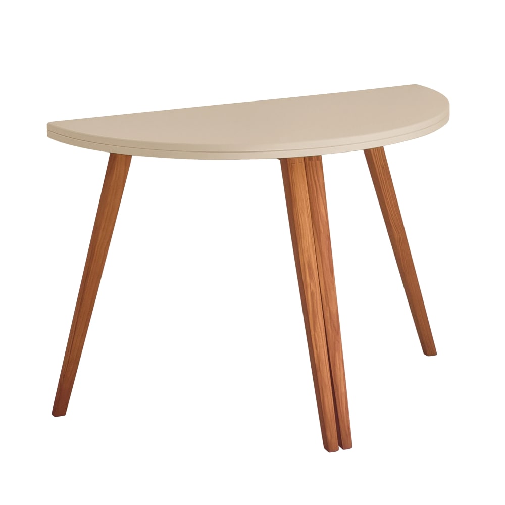 Ausziehbarer halbrunder Esstisch aus Esche und MDF, Braun Beige -