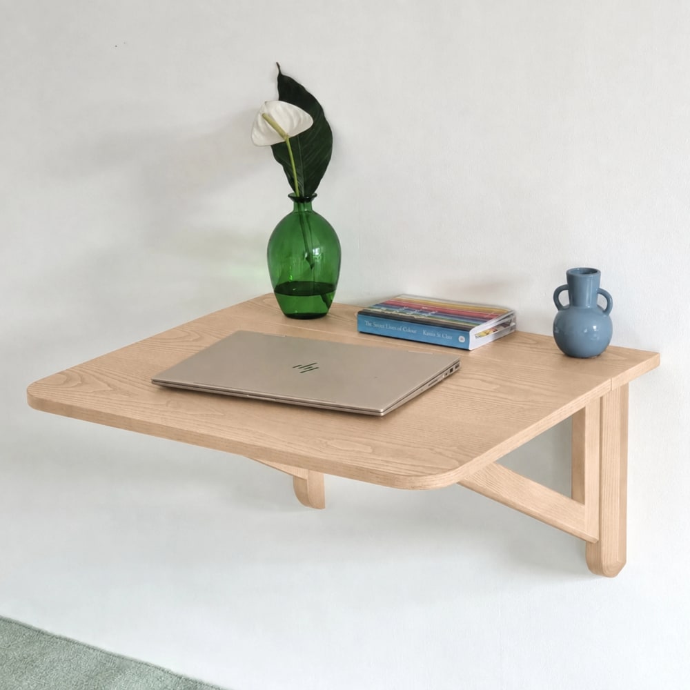 Ragaba Klappbarer Wandtisch aus Massivesche und eschefurniertem MDF, Natur style modern Beige Holz