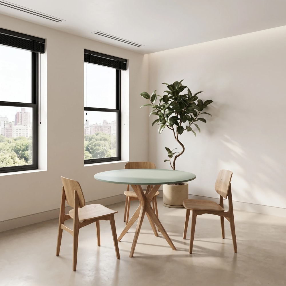 Runder Esstisch, Massivesche, MDF, Salbeigrün - Maisons Du Monde