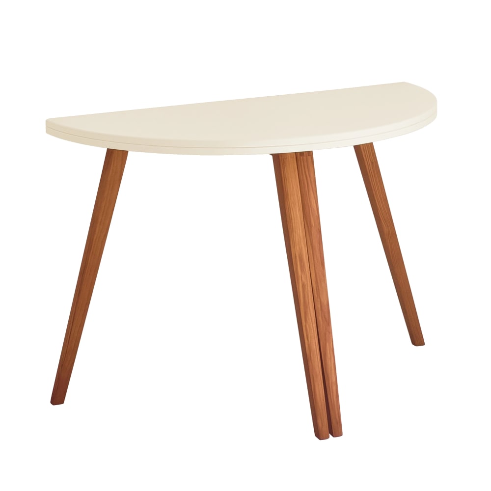 Ragaba Ausziehbarer halbrunder Esstisch aus Esche und MDF, Perlweiß style modern Beige Holz