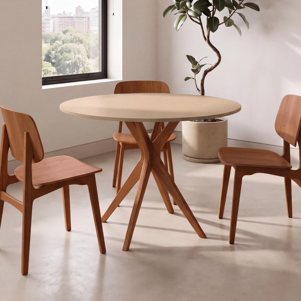 Runder Esstisch, eichefarbe Esche, MDF, Braun Beige - Maisons Du