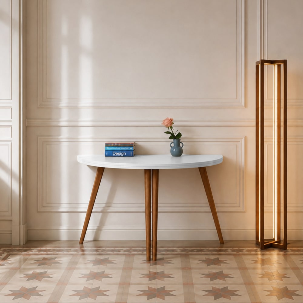 Ragaba Ausziehbarer halbrunder Esstisch aus Esche und MDF, Weiß style modern Weiß Holz