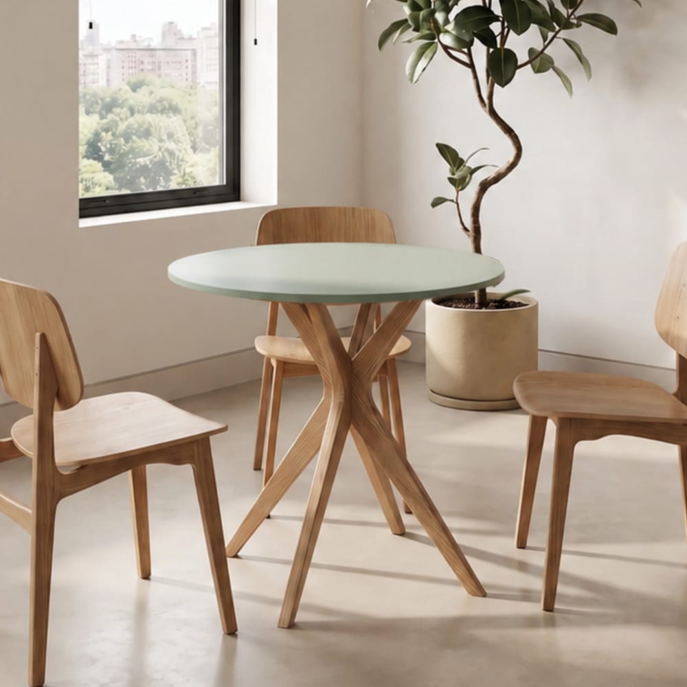 Runder Esstisch, Massivesche, MDF, Salbeigrün - Maisons Du Monde