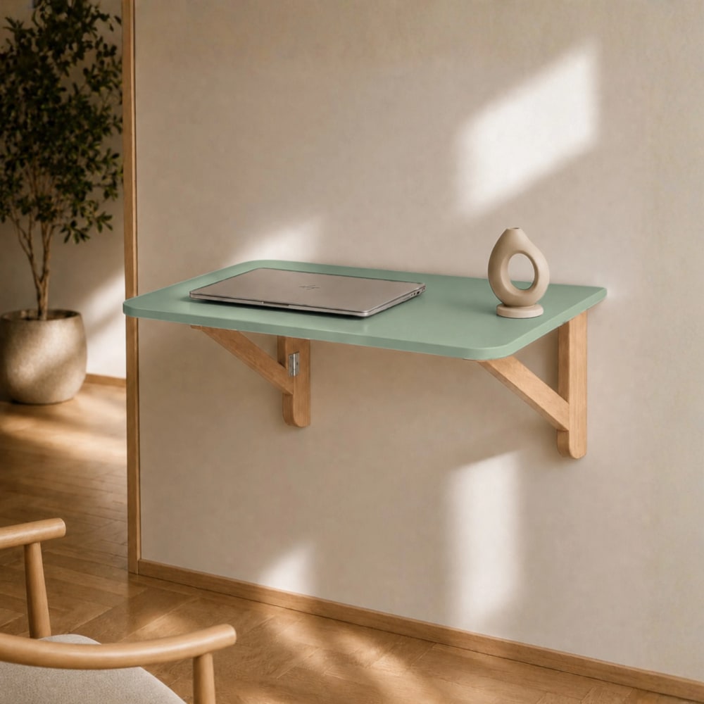 Ragaba Klappbarer Wandtisch, Massivesche, MDF, Salbeigrün style modern - Holz