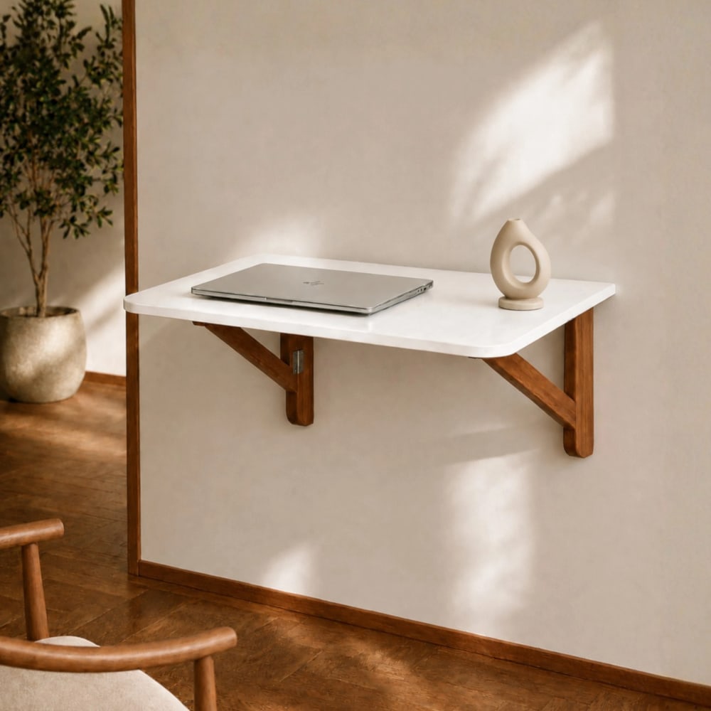 Klappbarer Wandtisch, eichefarbe Esche, MDF, Weiß - Maisons Du