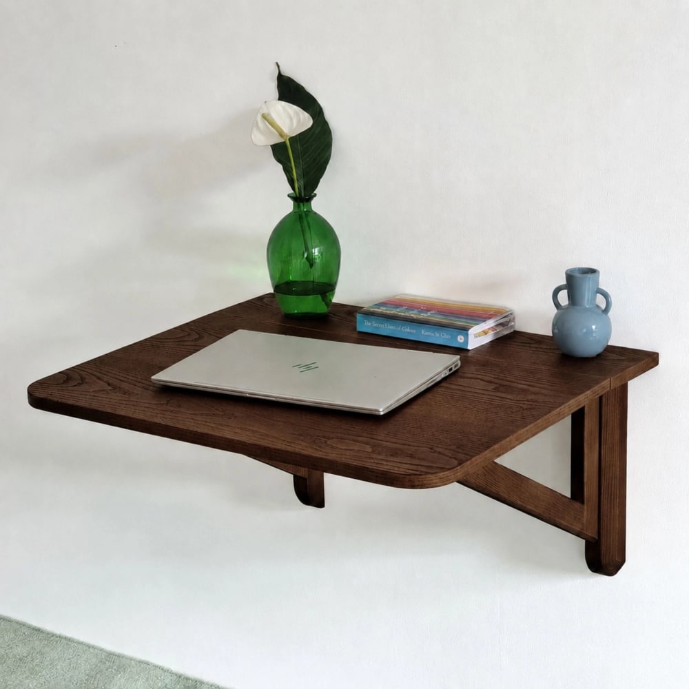 Ragaba Klappbarer Wandtisch aus Massivesche und eschefurniertem MDF, Nussbaum style modern Braun Holz