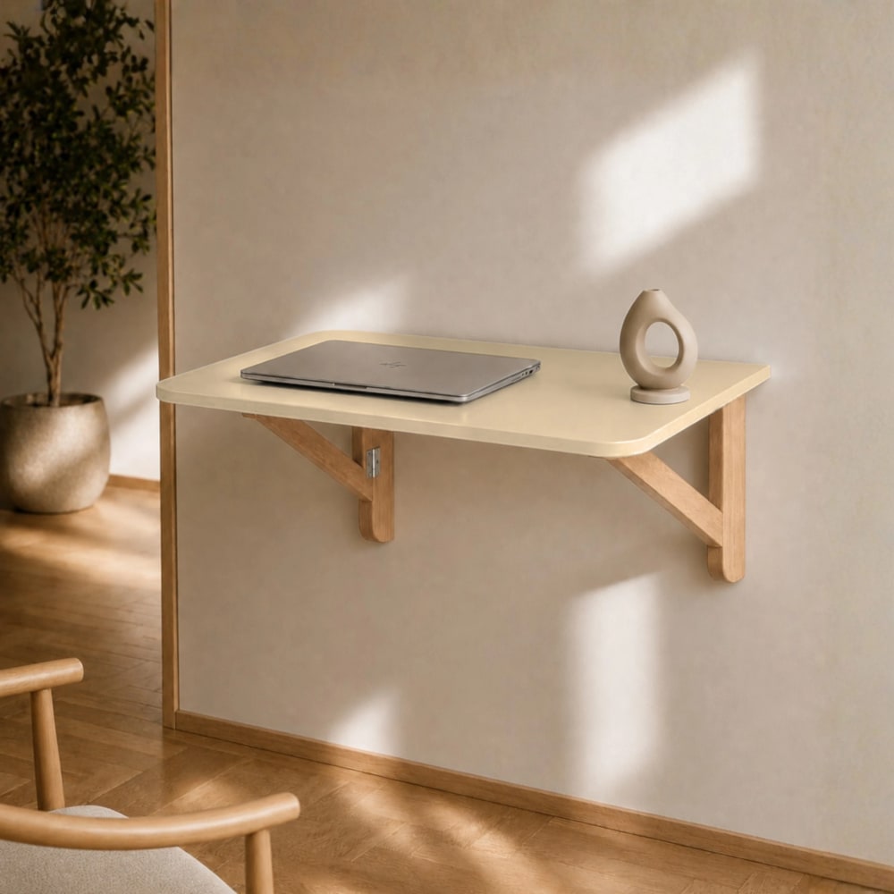 Klappbarer Wandtisch, Massivesche, MDF, Perlweiß - Maisons Du