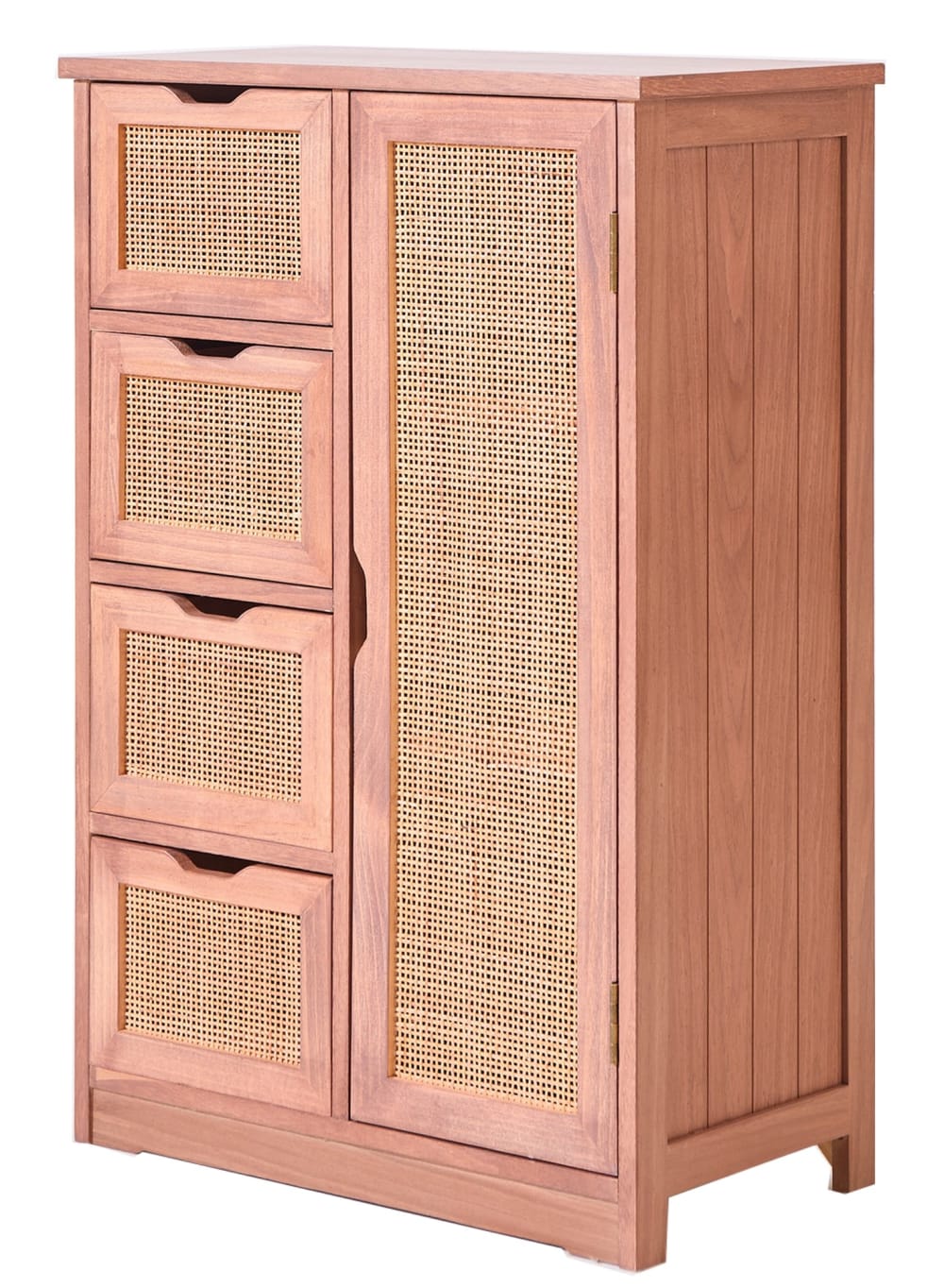 Buffet meuble de rangement en bois de noyer et rotin