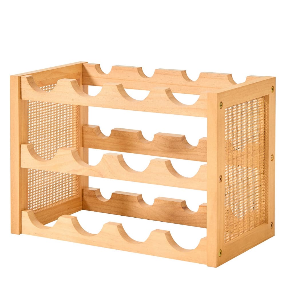 Porte-bouteilles en bois et rotin naturel