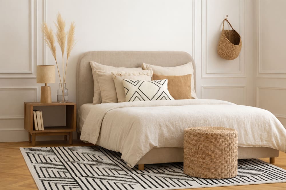 Tapis rectangulaire en coton avec motifs noirs et écrus 120 x 180 cm — vue 3