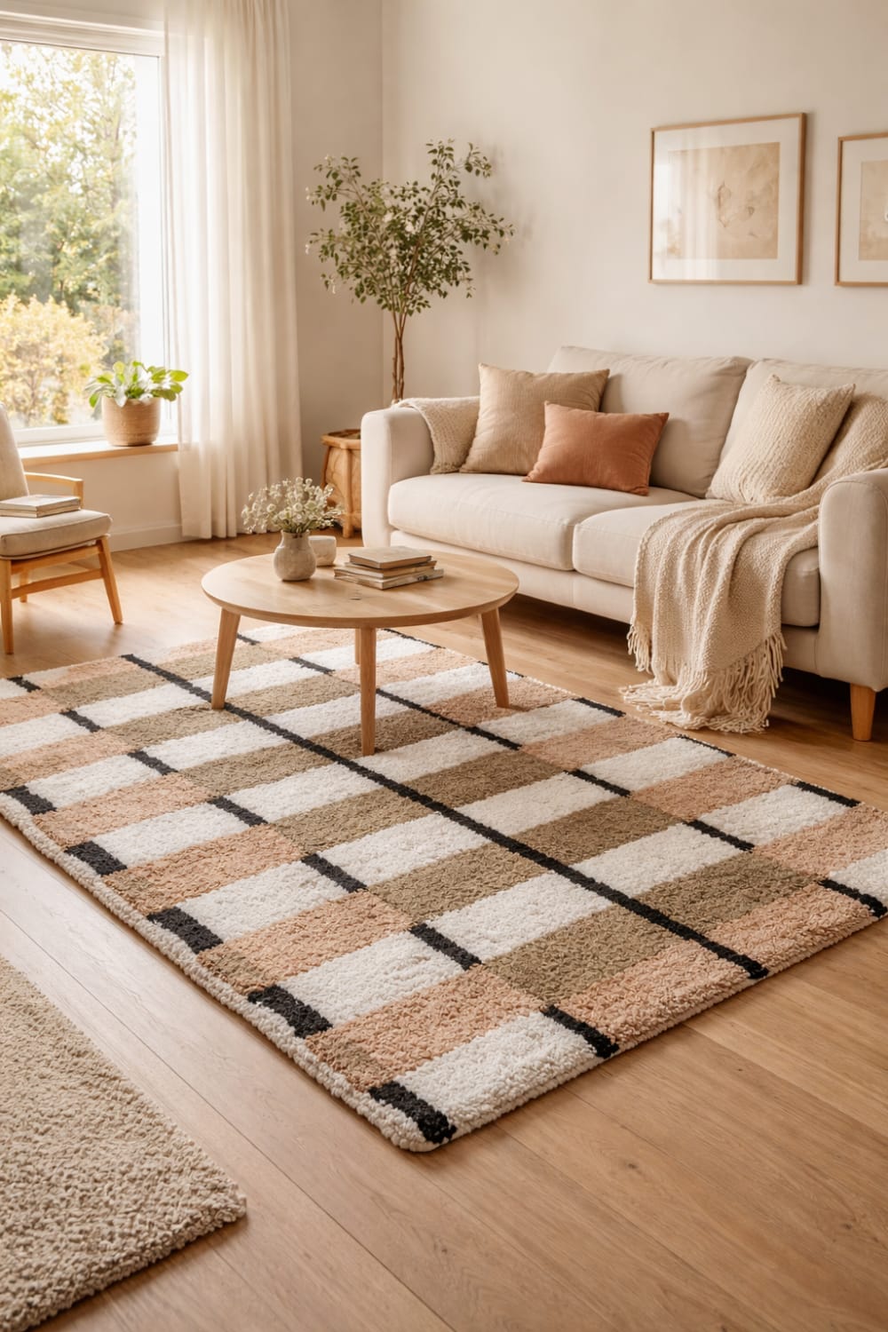 Tapis rectangulaire en coton avec motifs marrons et écrus 120 x 180 cm — vue 3