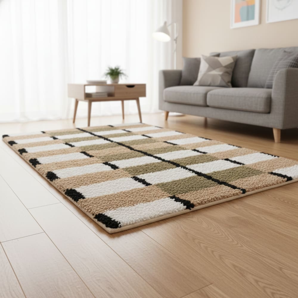 Tapis rectangulaire en coton avec motifs marrons et écrus 120 x 180 cm — vue 4