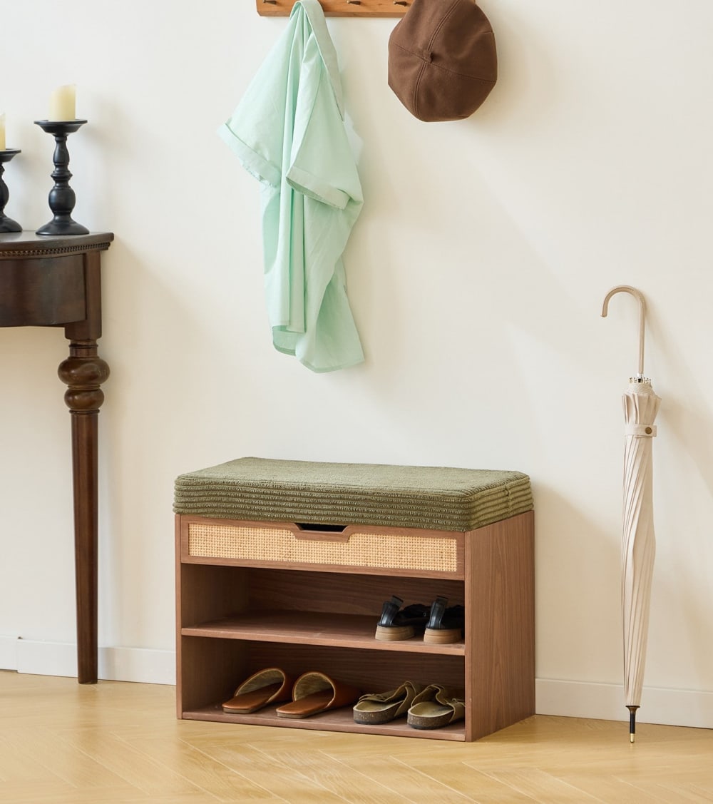 Nordlys Schuhschrank aus Holz und Kord Grün Grün Holz