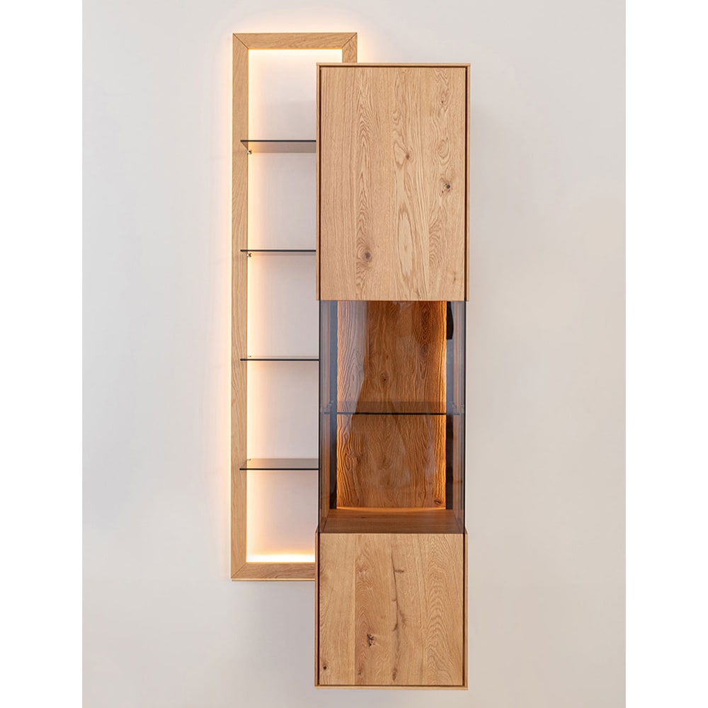 Hängevitrine mit Glastür aus Massivholz 73x37x175cm, wildeiche