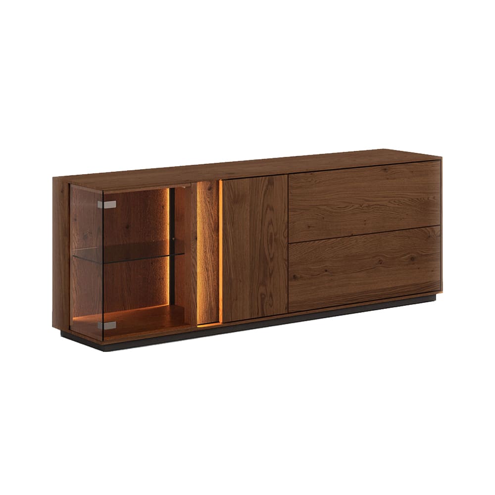 Feldmann-Wohnen Kommode mit Glastür aus Massivholz 165x43,5x60cm, wildeiche tabak style modern Braun