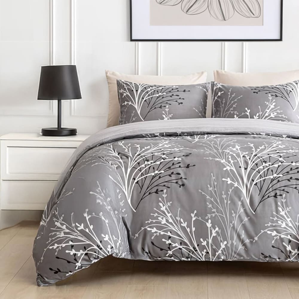 Parure housse de couette + 2 taies à volant 100% coton 240x220 cm