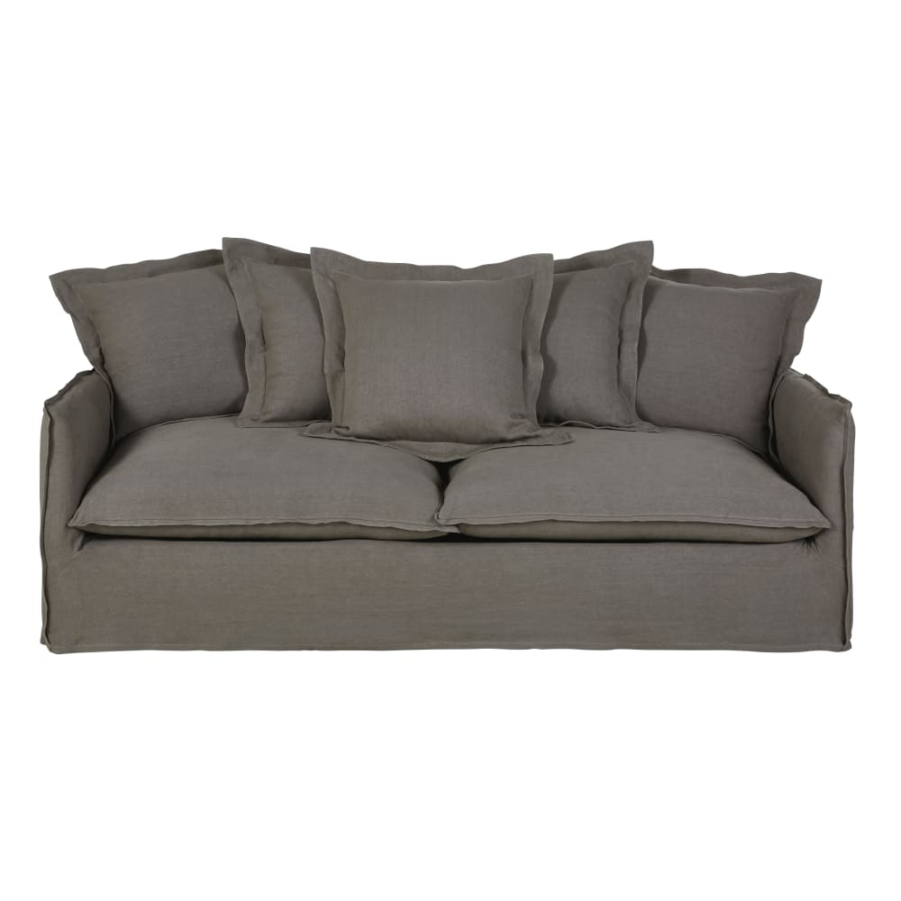 Canapé convertible 3/4 places en lin épais gris, matelas 6 cm