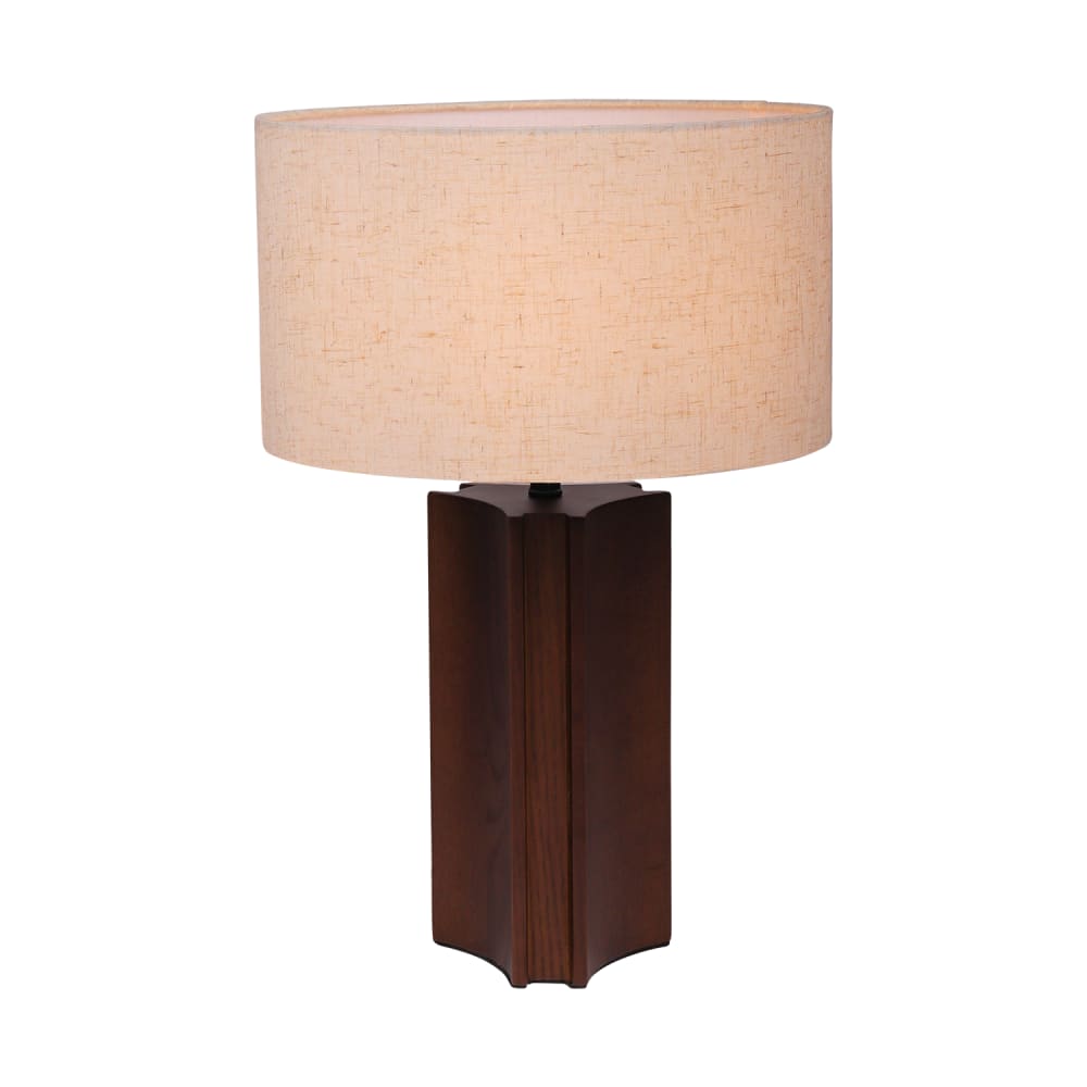 Lampe de table en placage chêne avec abat jour beige, hauteur 45 cm