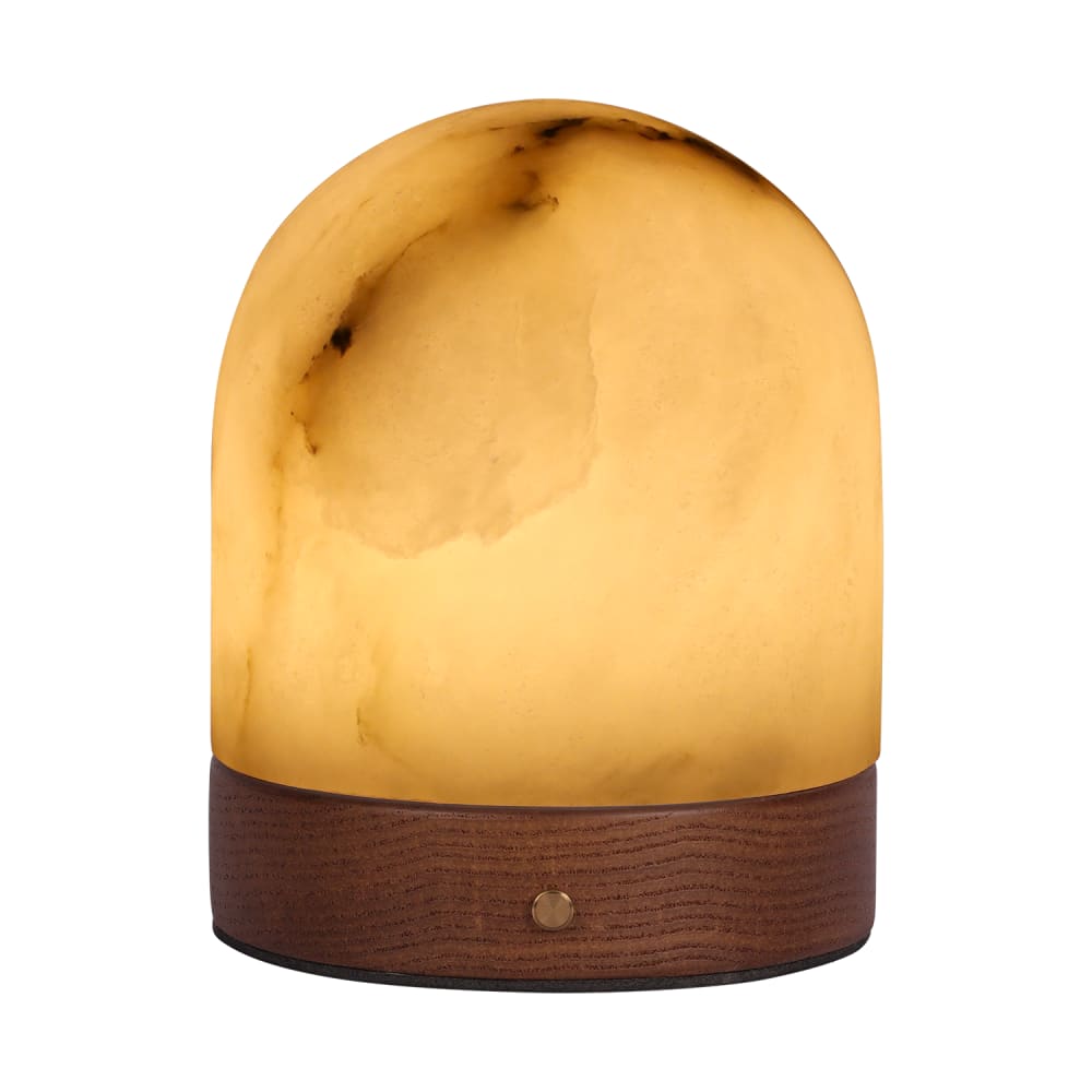 Lampe de table rechargeable en placage chêne et albâtre, hauteur 12 cm