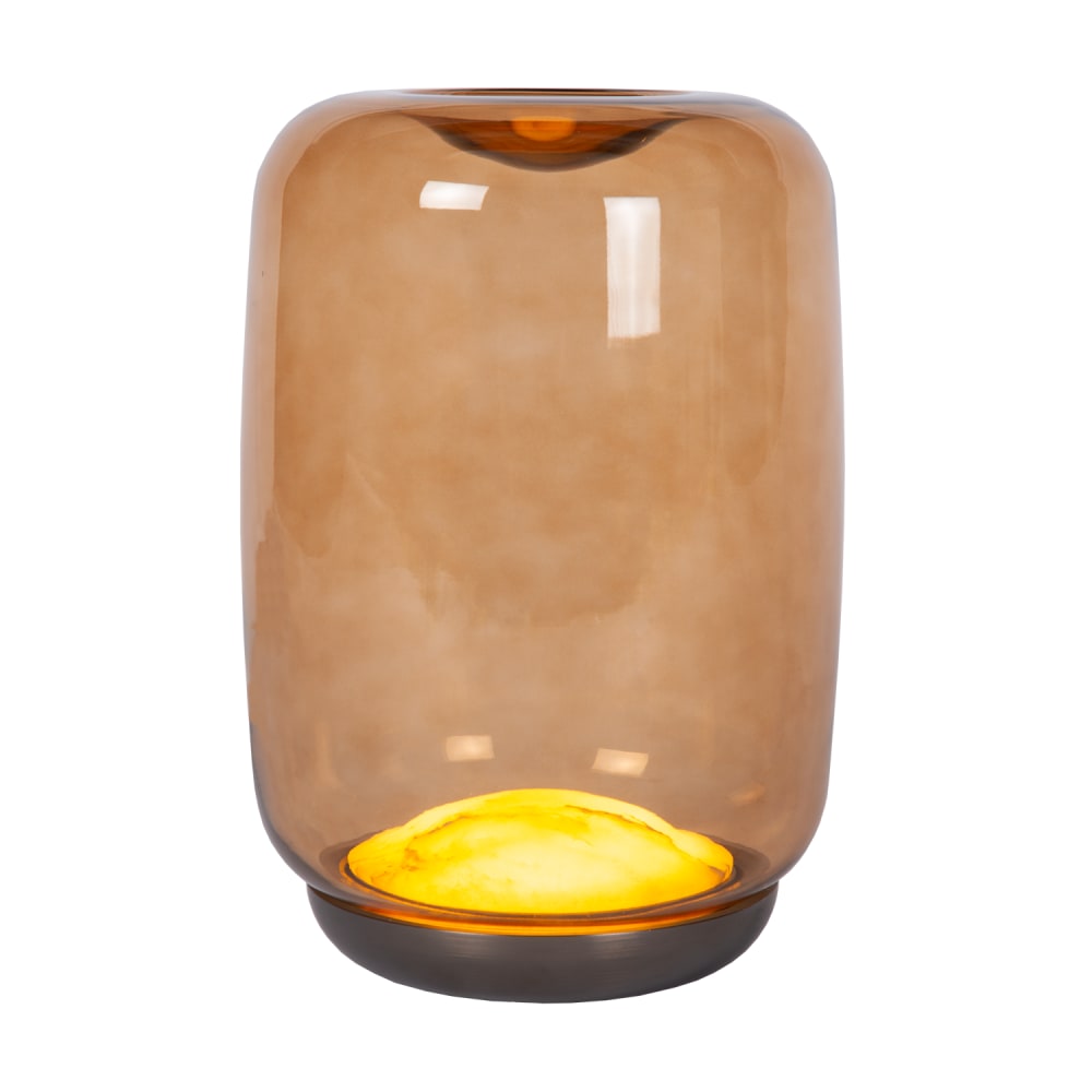 Lampe de table en verre ambré avec base en métal bronze