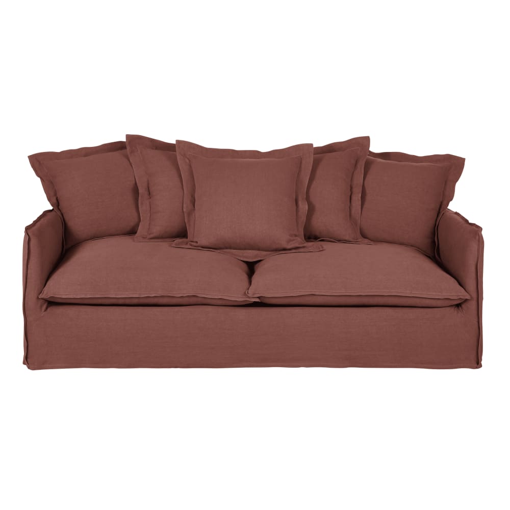 Canapé convertible 3/4 places en lin rouge, matelas 6 cm