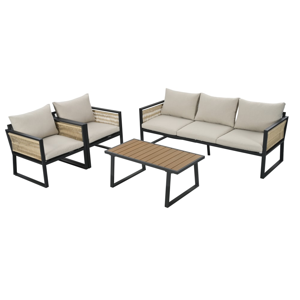 Salon de jardin 5 places en acier beige