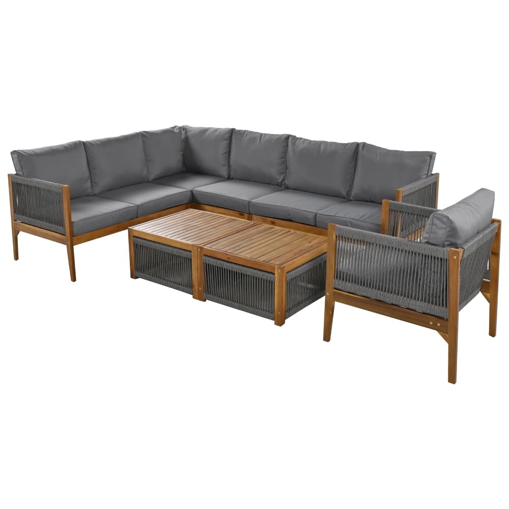 Salon de jardin 7 places en acacia gris
