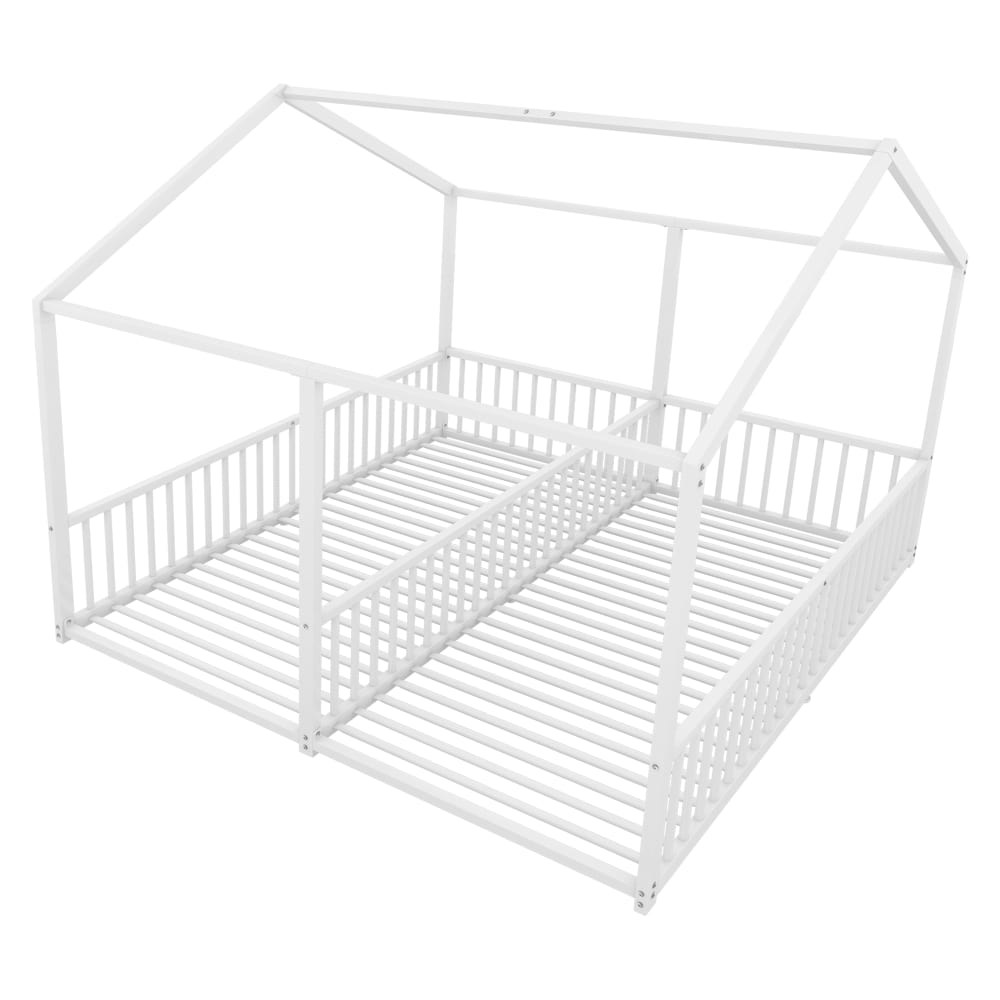 Lit enfant en métal blanc avec échelle et barrière 90 x 200 cm