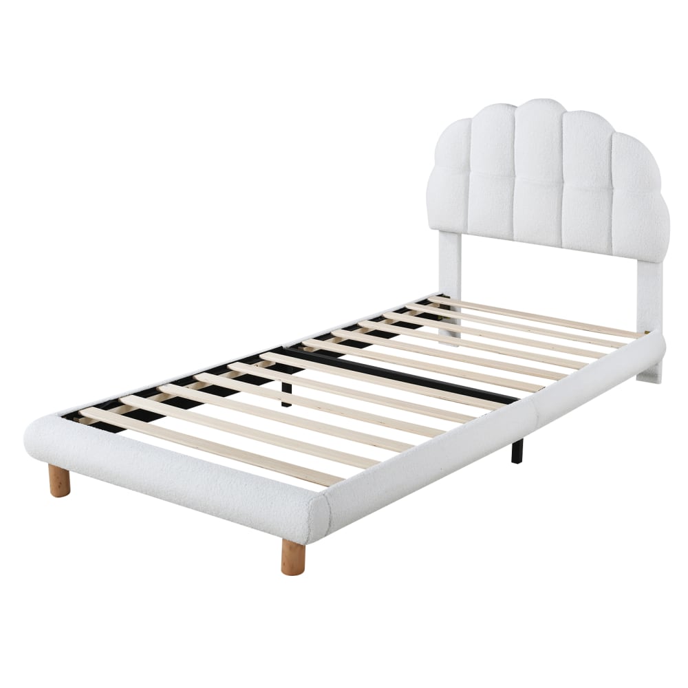 OKWISH Kinderbett aus Vliesimitat mit gepolsterter Kopfstütze 90x200 cm,weiß Samt Baby