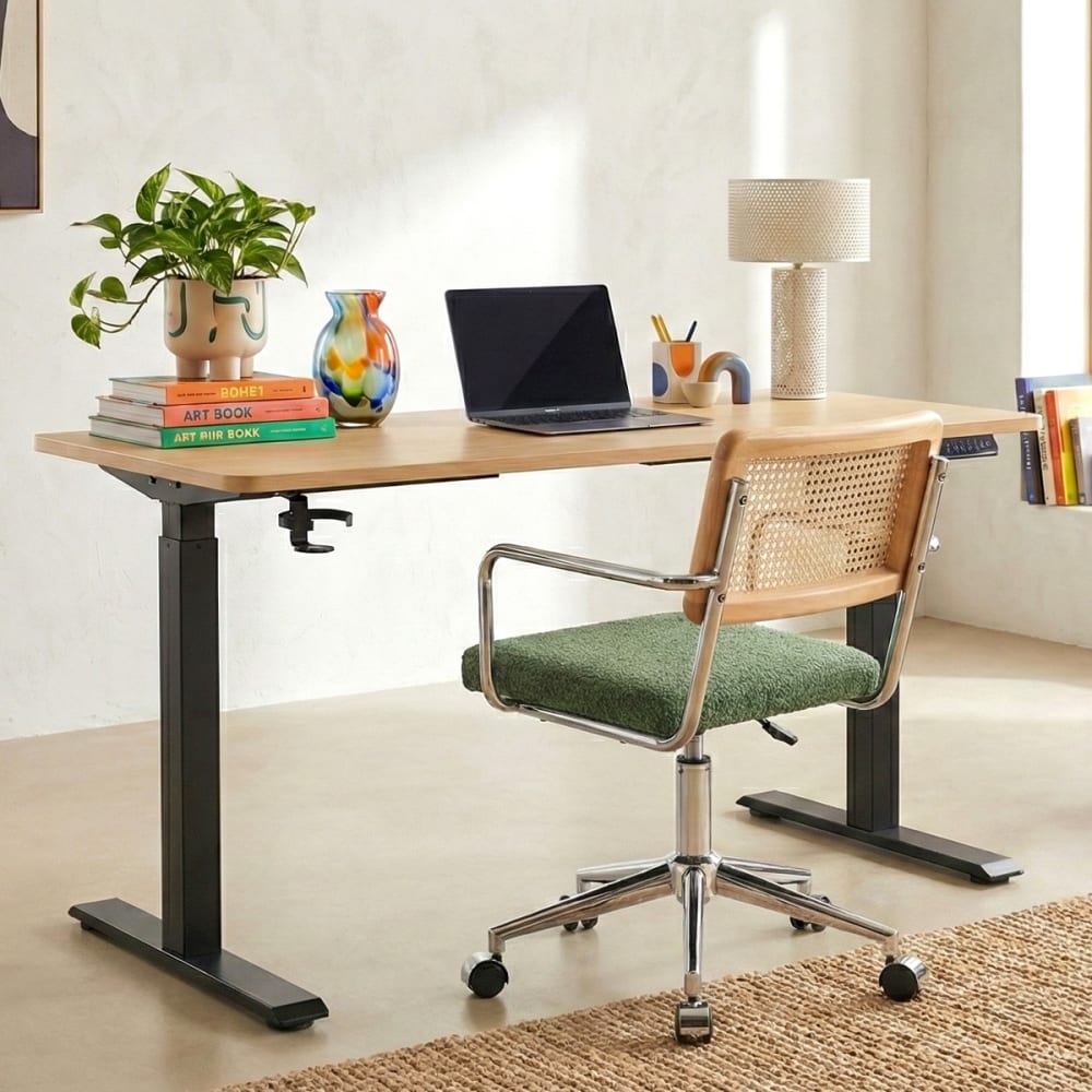 Bureau assis-debout électrique réglable 72-120 cm - effet bois