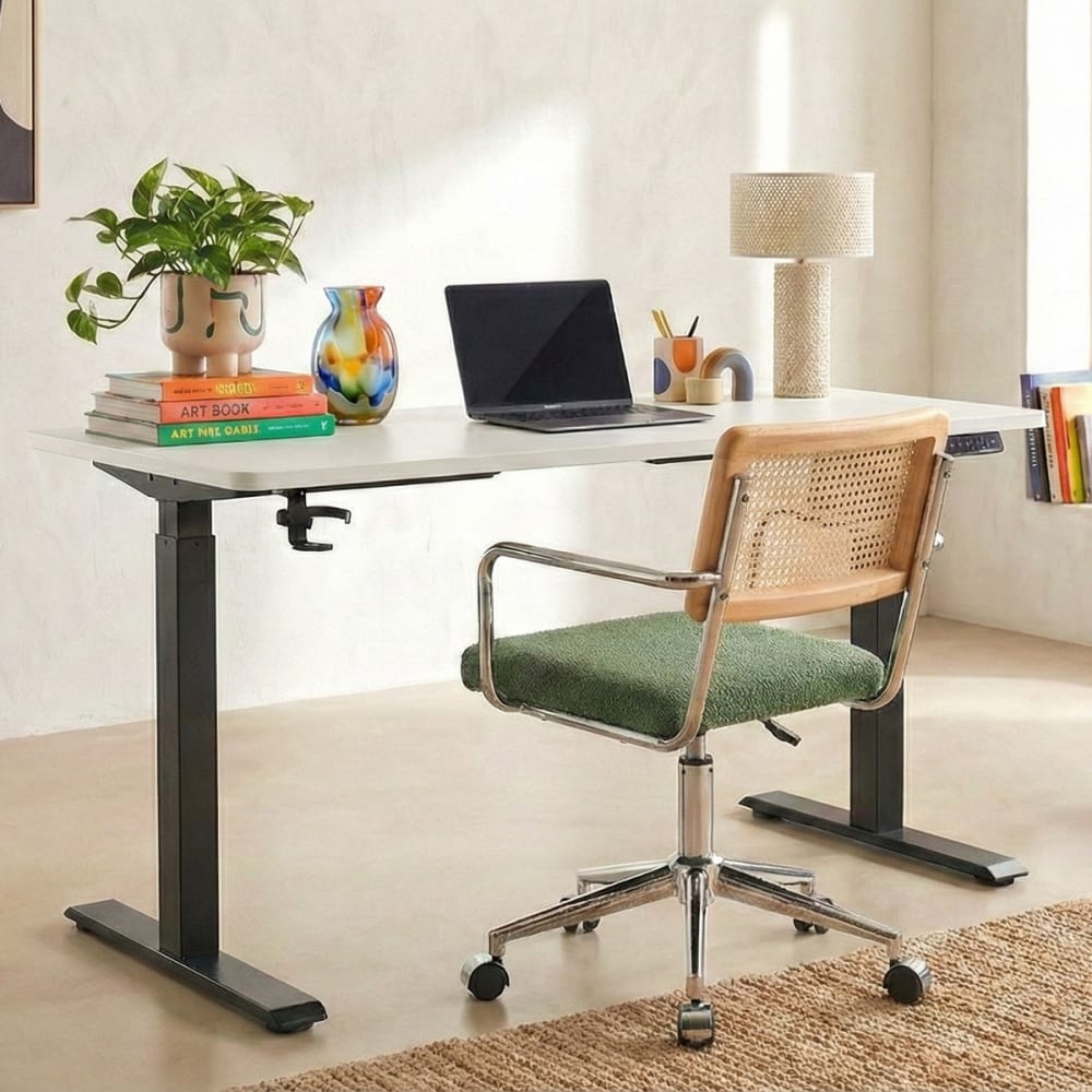 Bureau assis-debout électrique réglable 72-120 cm - ports USB - blanc - image 2