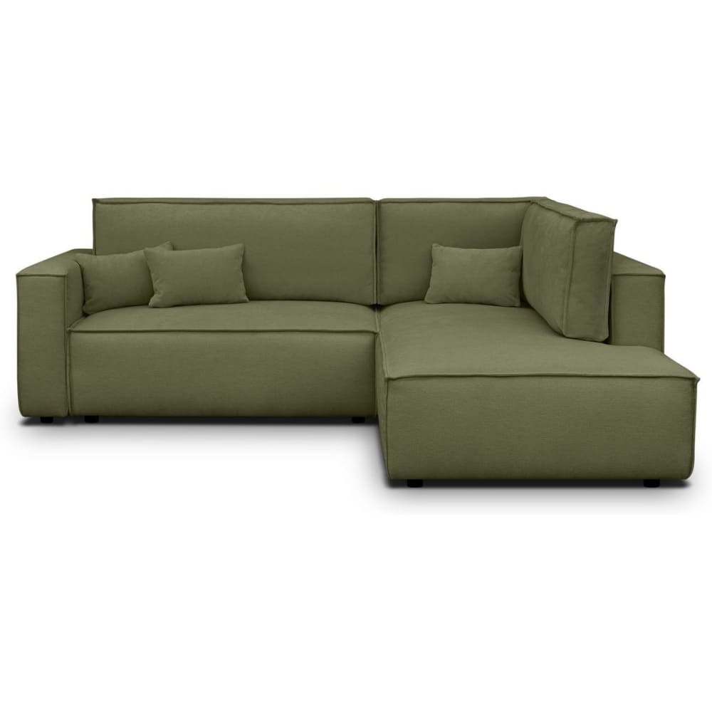 Canapé d'angle droit ouvert convertible 3 pl., tissu chenille olive