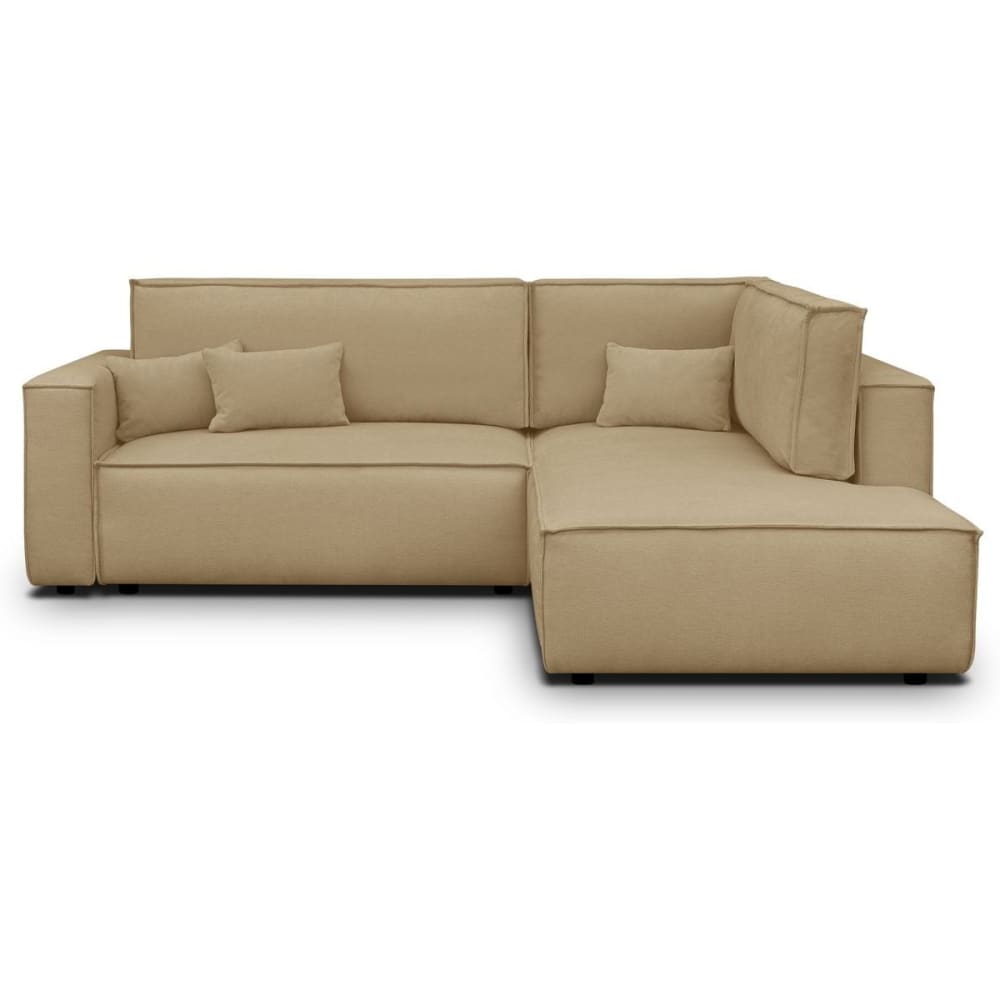 Canapé d'angle droit ouvert convertible 3 pl., tissu chenille miel