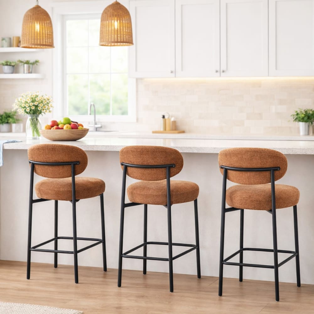 Lot de 2 tabourets de bar en tissu chenille terracotta