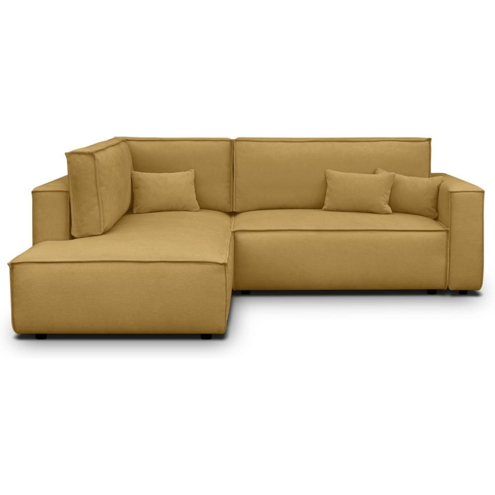Canapé d'angle gauche ouvert convertible 3 pl., tissu chenille jaune