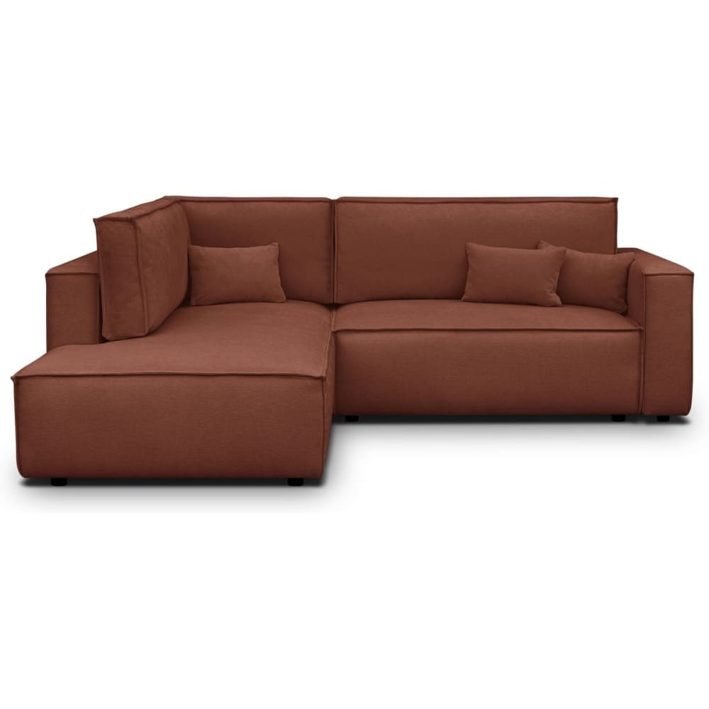Canapé d'angle gauche ouvert convertible 3 pl., tissu chenille rouille