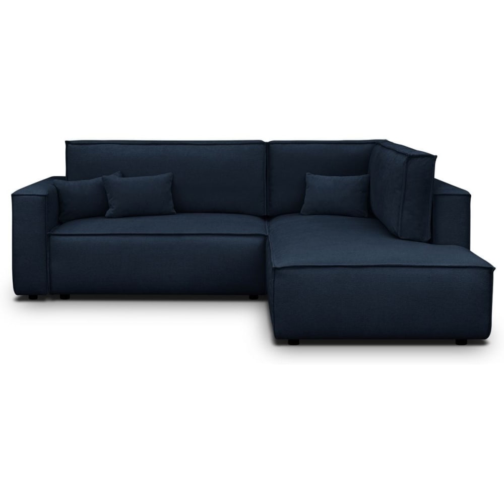Canapé d'angle droit ouvert convertible 3 pl., tissu chenille bleu