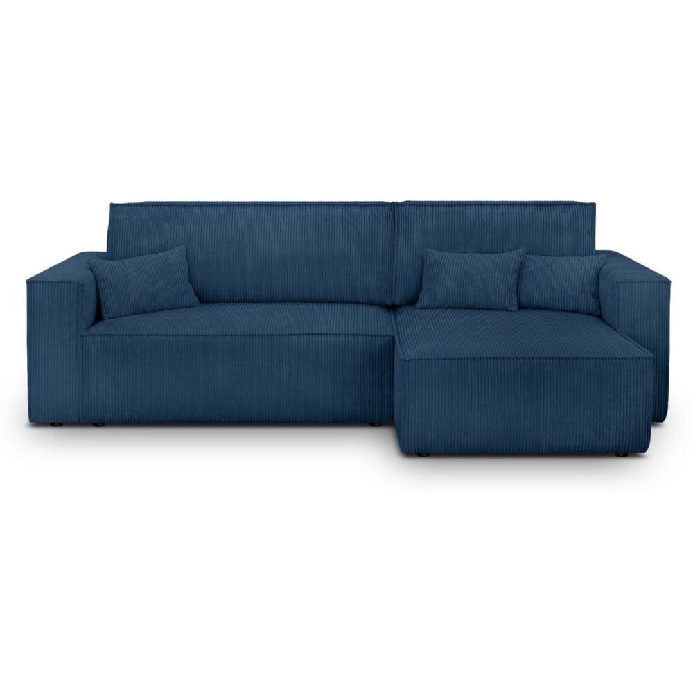Canapé d'angle convertible réversible 4 places en velours côtelé bleu