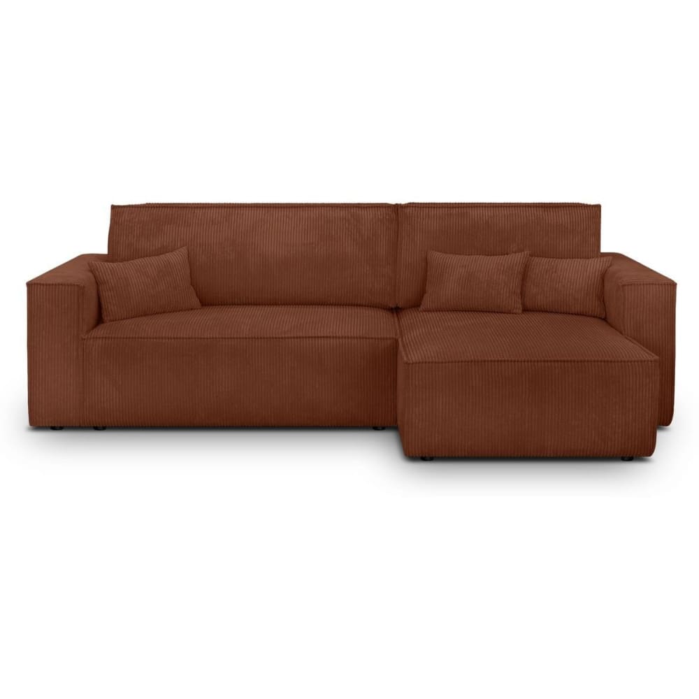 Canapé d'angle convertible 4 places en velours côtelé rouille