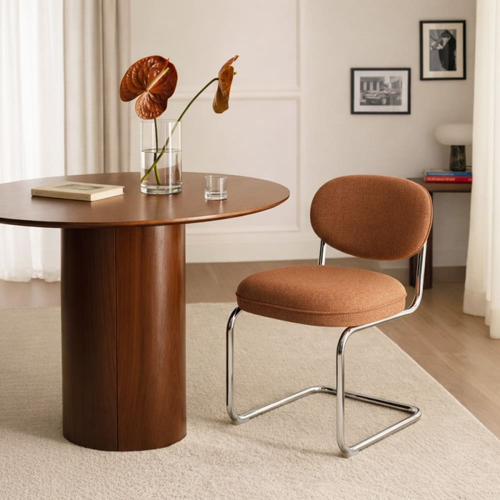 Lot de 2 chaises de salle à manger chromées en chenille terracotta - image 2